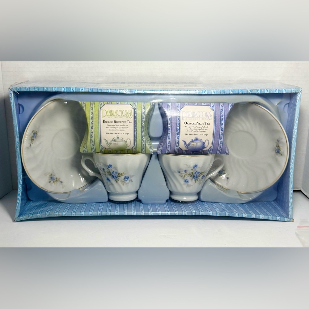 Continental Tea Cup & Saucer Set 2 Tea Cups And Saucers With Blue Floral Art